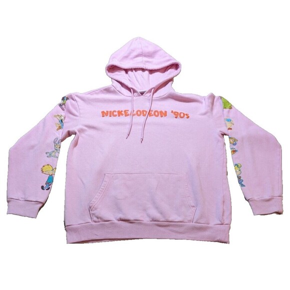 Nickelodeon 90's Cartoon Hoodie Sweatshirt Women's Medium Pink Kangaroo Pocket - Picture 1 of 13